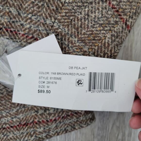 Maralyn & Me double breasted peacoat in brown red plaid Size M - Picture 5 of 15